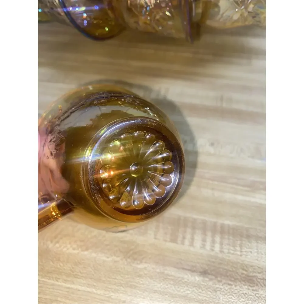 60s 70s Indiana Glass Iridescent Marigold Carnival Glass Punch Bowl 12 Cup Set